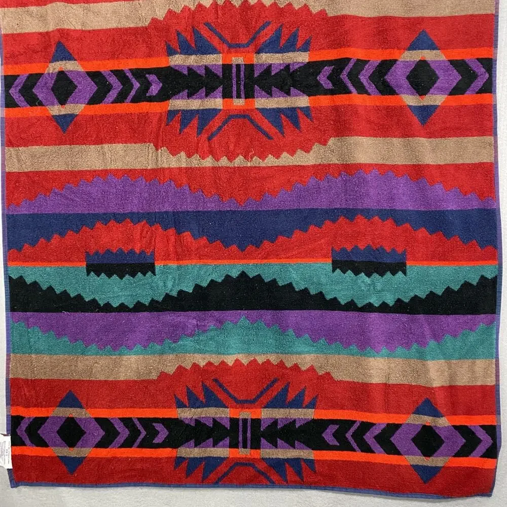 Vintage Royal Terry Beach Towel Aztec Southwestern Indian 39x64